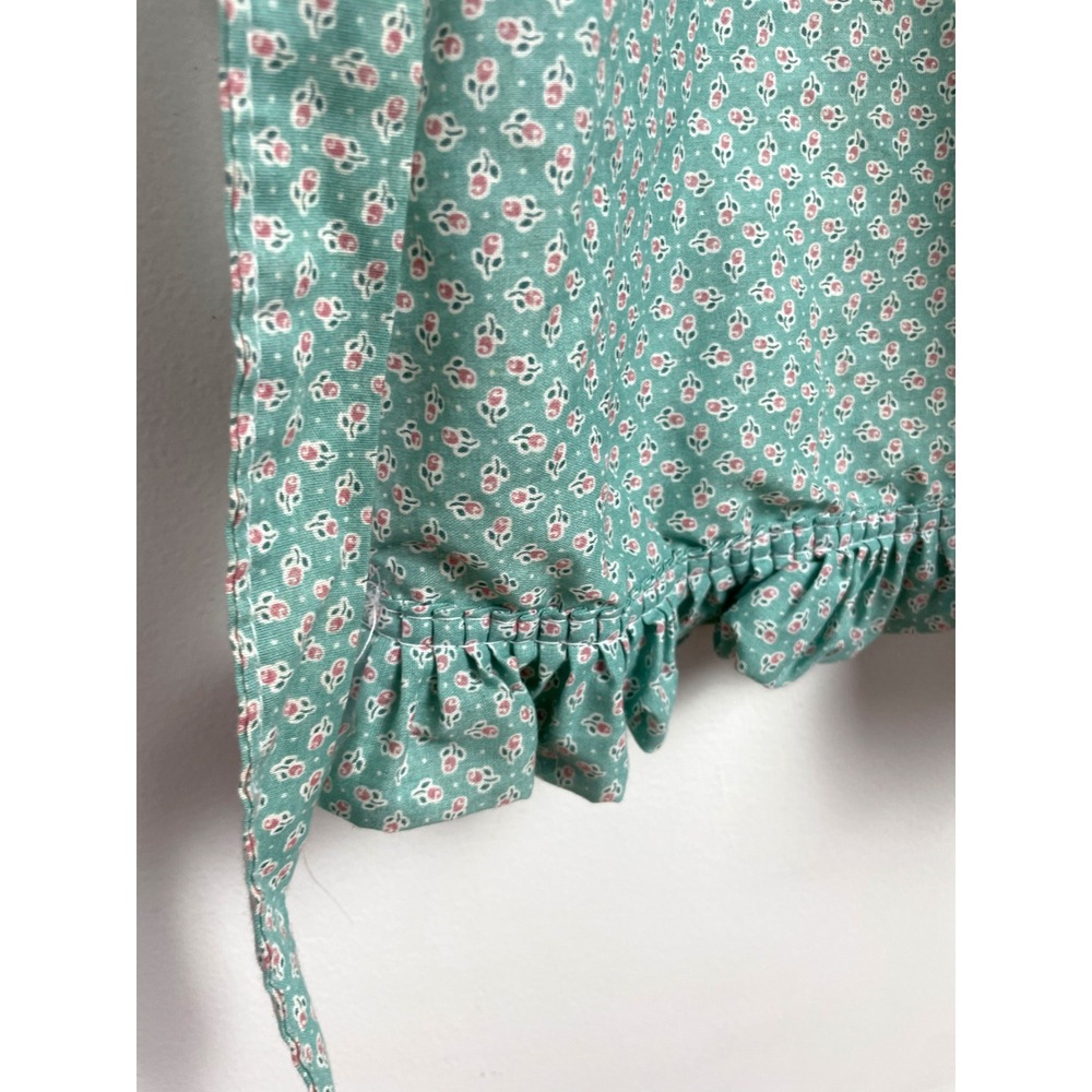 Vintage Cat Cottagecore Floral Ruffle Apron Teal Green Calico 80s Grandmacore - Picture 6 of 9
